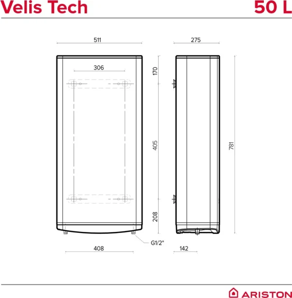 ariston velis tech schita 50 dimensiuni 1